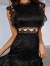 Black Round Neck Sleeveless Vest Cutout Lace Stitching Slim Hip Dress