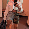 Tassel Special Stitched Camouflage Shorts for Women