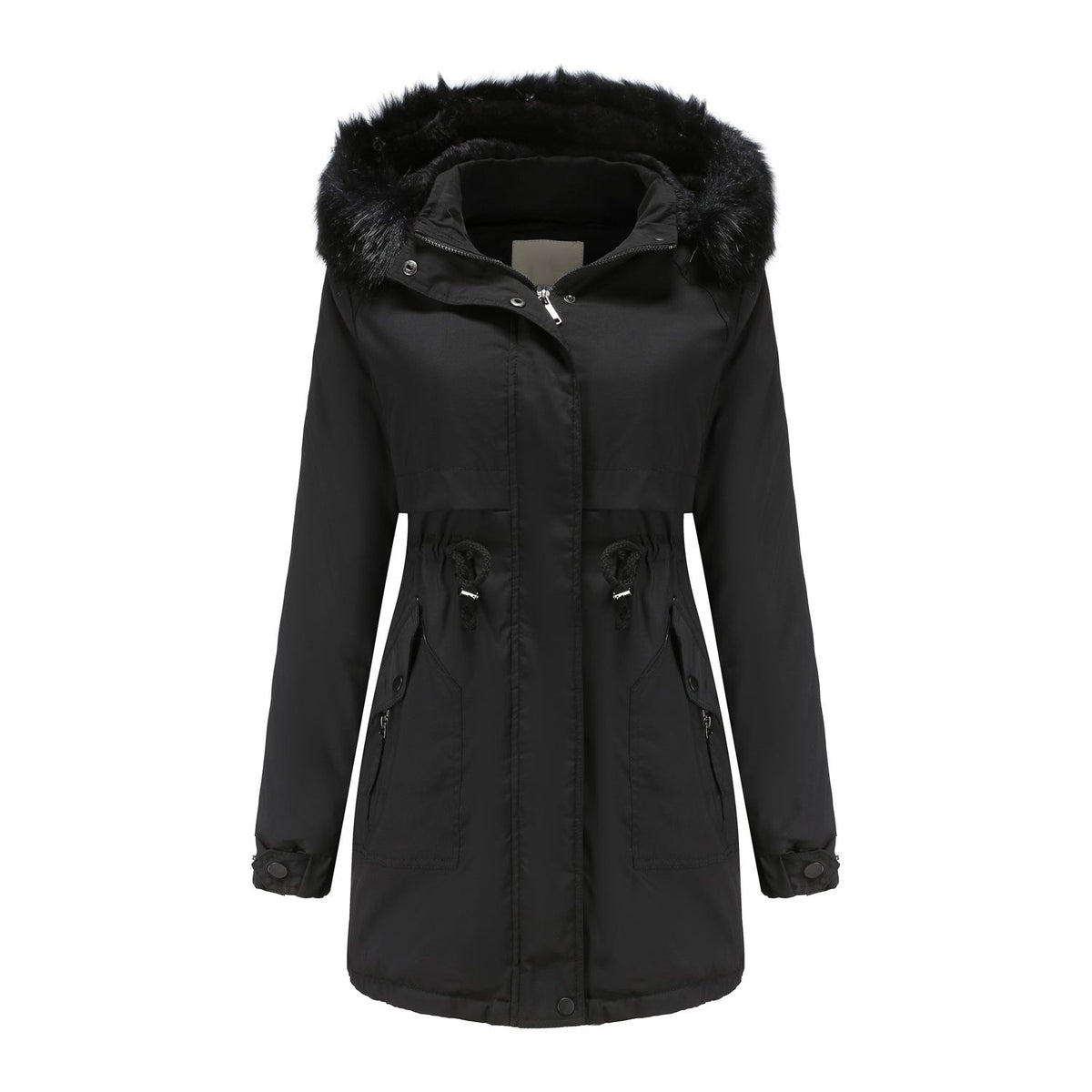 Quilted Parka Women Cotton Padded Coat Detachable Fur Collar