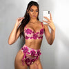 Red Year Seduction Embroidered Floral Three-Piece Lingerie Set with Garter