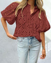 Women's Embroidery Hollow Out Lantern Sleeve Shirt
