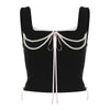 Girly Lace Tube Top with Pearl Chain Elastic Waist Vest