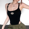 Metal Buckle Sleeveless Jumpsuit Slim Fit with Letter Graphic Splicing