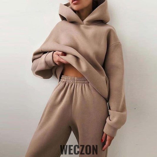 Thickened Long Sleeve Hooded Sweater Casual Set