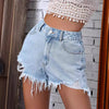Casual Frayed Ripped Denim Shorts with High Waist for Women