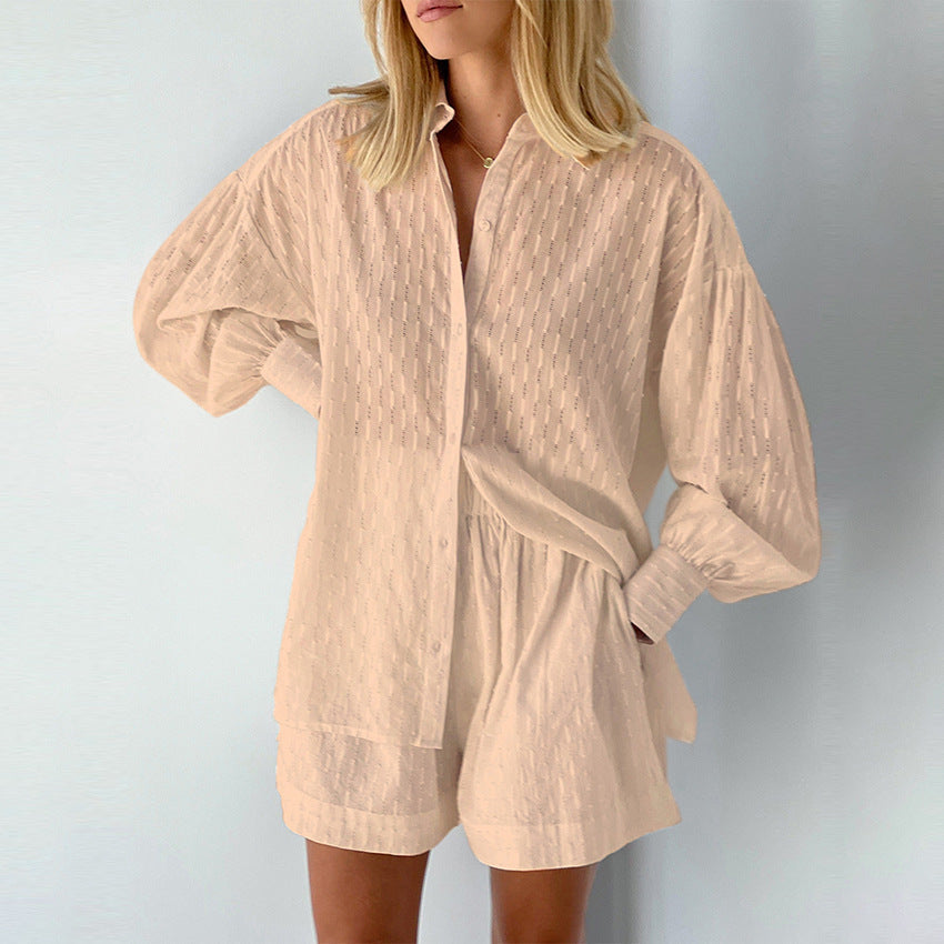 Puff Sleeve Casual Shorts Suit Ladies Homewear Pajamas