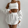 Collared Loose Shirt with High Waist Shorts Two-Piece Casual Set for Women