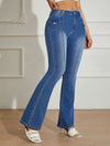 High-Waist Washed Denim Trousers with Pockets for Women