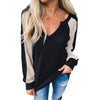 Waffle Knitted Top Women Long Sleeve V-Neck