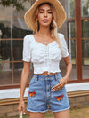 Mid-Waist Slim Casual Outer Puncture Embroidered Shorts