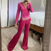 Velvet Chic Zipper Hooded Coat & Slimming Lace-Up Trousers