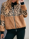 Veste à fermeture éclair et imprimé léopard, manteau pull en laine