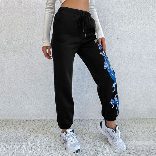 Printed Black Straight Trousers