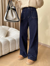 Bright-Line Retro Fleece Wide-Leg Jeans with Double Pocket