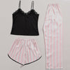 Women Striped Pajamas Three Piece Set