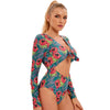 Long Sleeve Sunscreen Printing Sports One-Piece Swimsuit