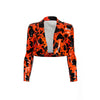 Polo Collar Milk Print Long Sleeve Cropped Leather Coat