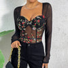 Retro Mesh Floral Embroidery Long Sleeve Jumpsuit