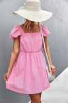 summer solid color ruffle sleeve square collar dress short