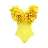 Einfarbiger, gelber einteiliger Badeanzug mit dreidimensionalem Blumenrock-Set