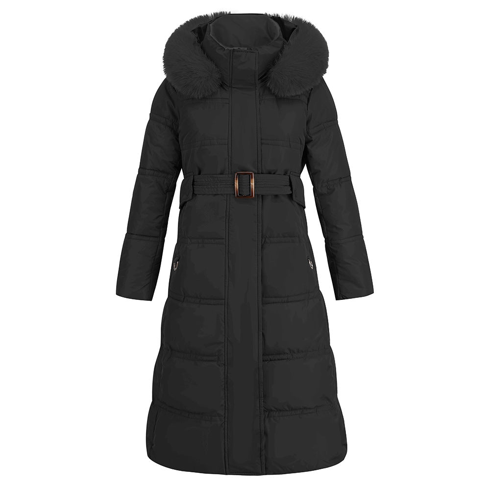 Fur Collar Slim Padded Cotton Mid-Length Coat for Women