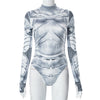 Mechanical Body Print Half Turtleneck Jumpsuit Sexy Cool Tights