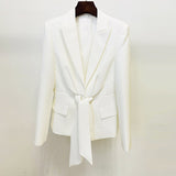 Two-piece Blazer Suit with Pleated Zipper Trousers