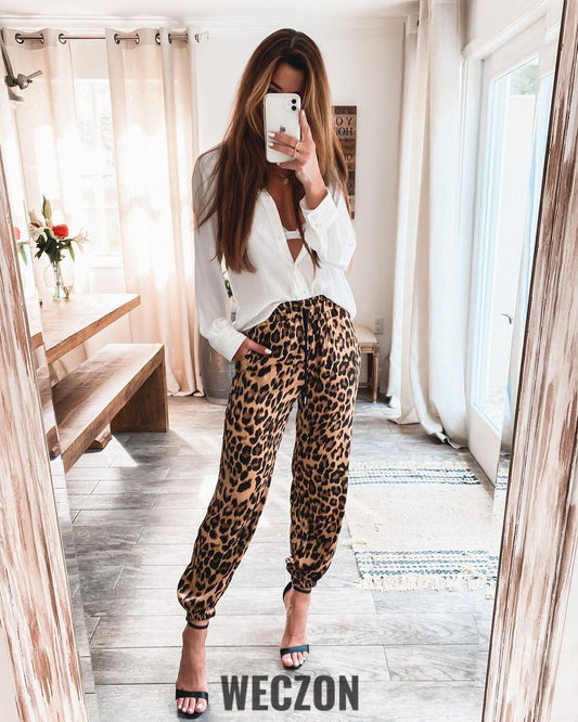 Leopard Print Forged Trousers Micro Elastic
