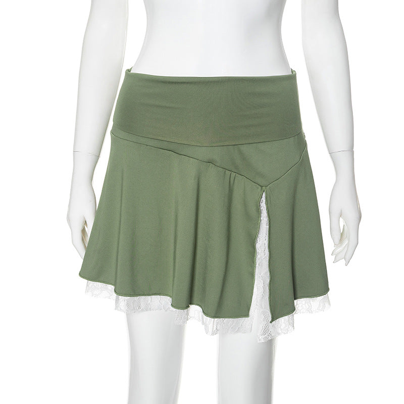 Retro Lace Inner Match Irregular Asymmetric Short Skirt