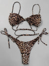Maillot de bain bikini fendu imprimé léopard plissé couvrant le ventre