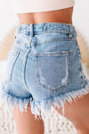 Casual Water Washed Denim Shorts with Holes and Burr Detail