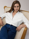 Weißes, lockeres, elegantes französisches Damenhemd aus Baumwolle, schick, für Frühling und Sommer