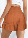 Lace-Up Ruffled Wide-Leg Shorts Casual Culottes with Drape