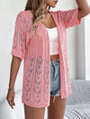 Cardigan tricoté évidé : chemise de protection solaire à manches courtes pour femme