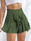 Lace-Up Ruffled Wide-Leg Shorts Casual Culottes with Drape
