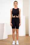 Black Pleated Lace-Up Summer Vest Running Sports Two-Piece Set