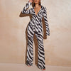Deep V Plunge Suit with Sexy Print Shirt and Wide Leg Pants