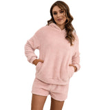 Double-sided plush hooded sweater set for women