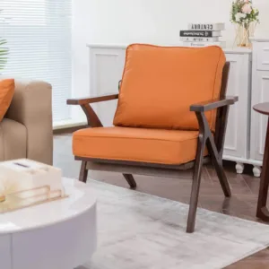 Aura Mid-Century Modern Accent Chair | Faux Leather Armchair with Removable Cushions & Solid Wood Frame