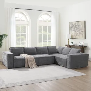 ModuFlex 129.5" Modular Sectional Sofa | Wrinkle-Resistant Chenille, 6-Seat Configurable L-Shape Couch
